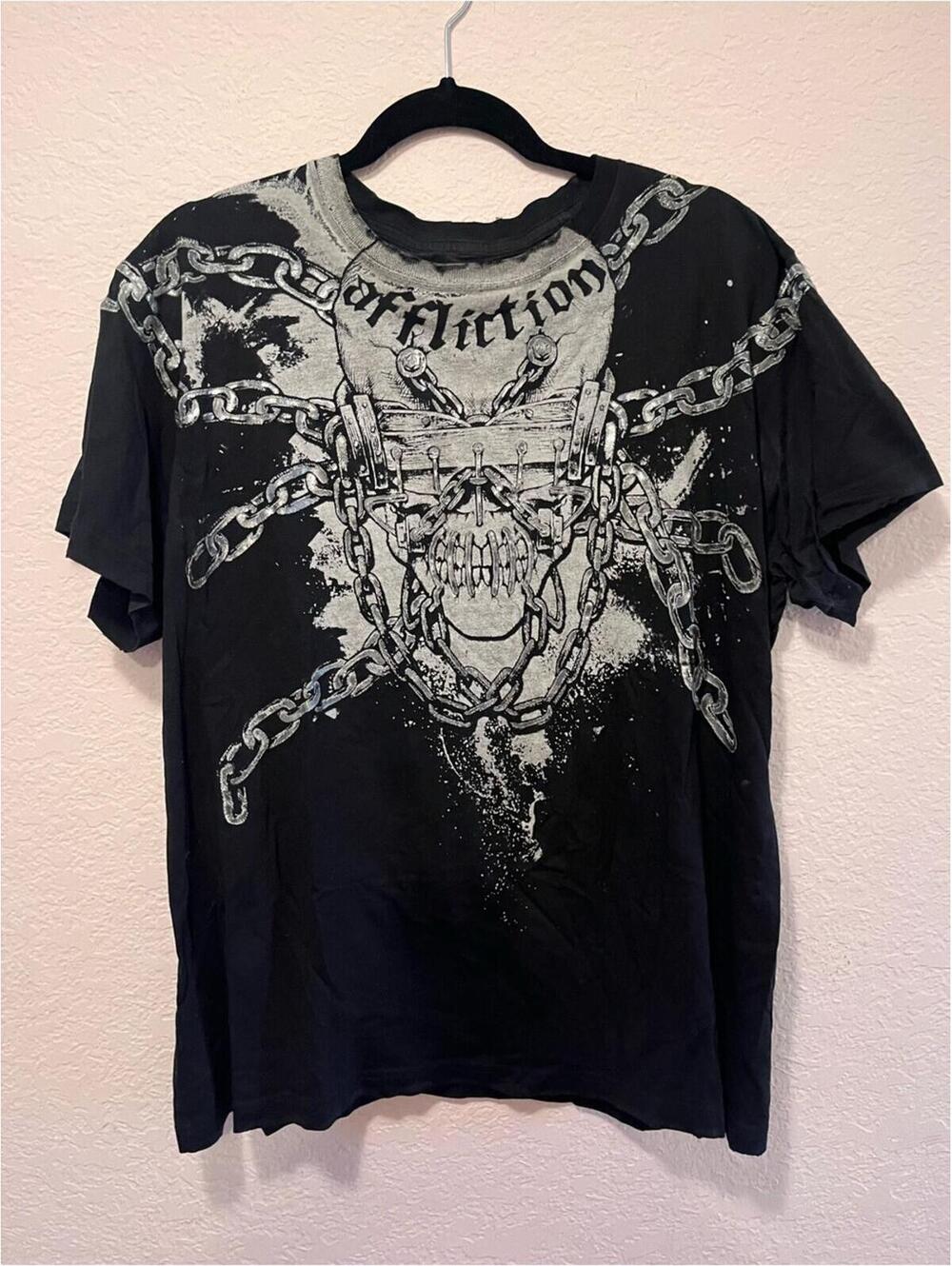 Affliction Skull Chain Graphic Tee XL Black Y2K Biker MMA